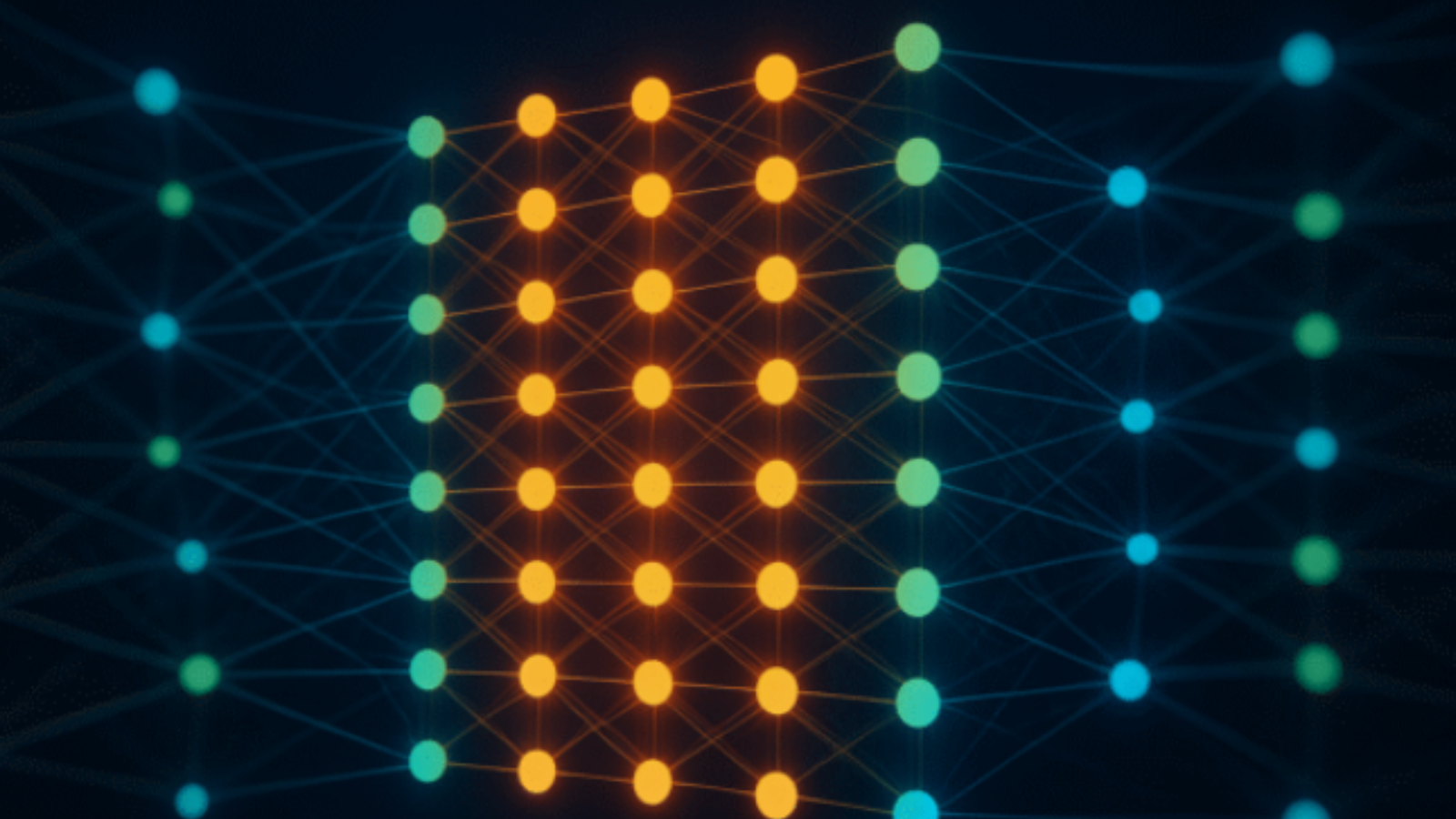 Abstract network of connected nodes representing artificial intelligence
